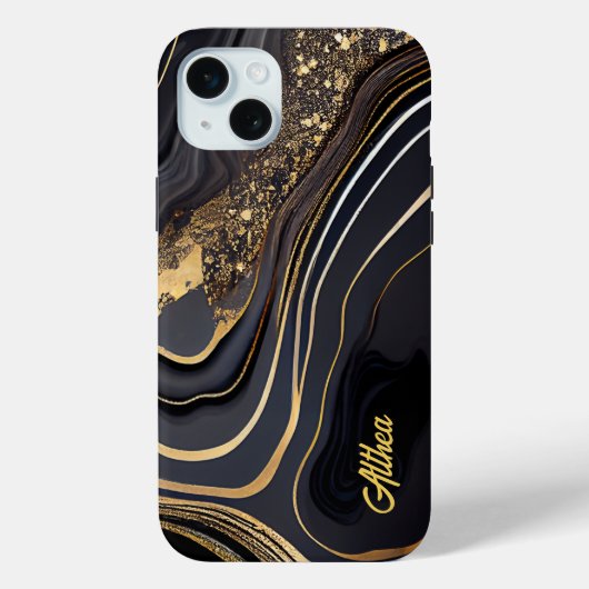 Elegant zwart en goud gemarmerd Case-Mate iPhone case (Achterkant)