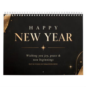 Elegant Zwart en Goud Geometrisch Gelukkig Nieuwja Kalender