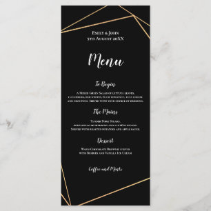 Elegant Zwart en Goud Geometrisch Lijst Bruiloft Menu