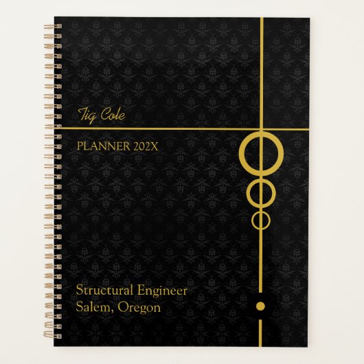 Elegant Zwart en Goud Gepersonaliseerd Planner (Voorkant)