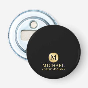 Elegant Zwart en Goud Gepersonaliseerde Groomsmen Button Flesopener