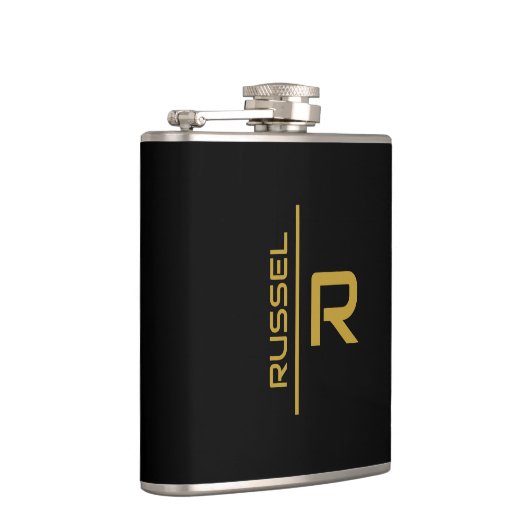 Elegant Zwart en Goud Gepersonaliseerde Groomsmen Heupfles (Rechts)