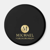 Elegant Zwart en Goud Gepersonaliseerde Groomsmen Magneet (Voorkant)