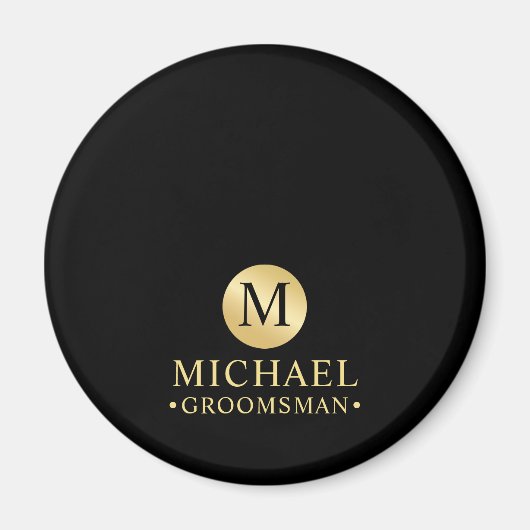 Elegant Zwart en Goud Gepersonaliseerde Groomsmen Magneet (Voorkant)