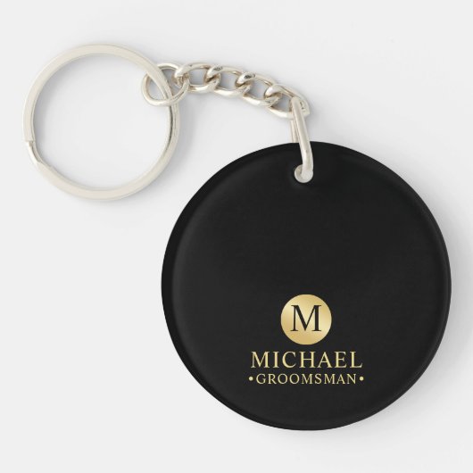 Elegant Zwart en Goud Gepersonaliseerde Groomsmen Sleutelhanger (Voorkant)