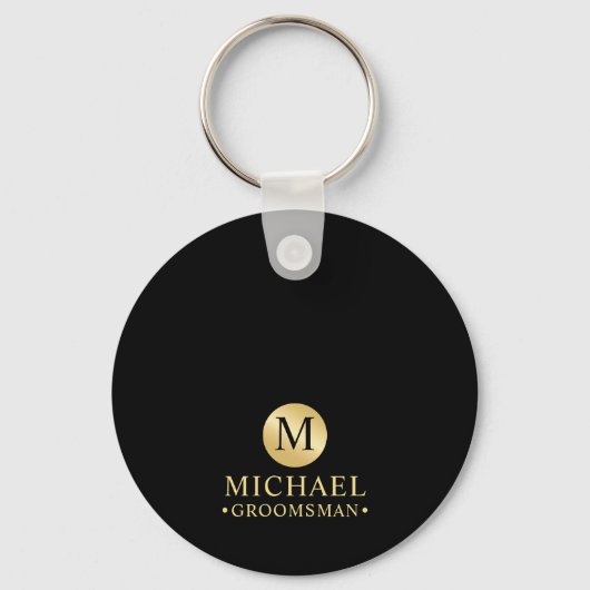 Elegant Zwart en Goud Gepersonaliseerde Groomsmen Sleutelhanger (Voorkant)