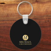 Elegant Zwart en Goud Gepersonaliseerde Groomsmen Sleutelhanger (Voorkant)