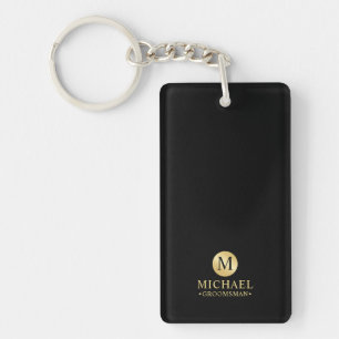 Elegant Zwart en Goud Gepersonaliseerde Groomsmen Sleutelhanger