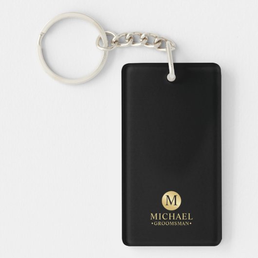 Elegant Zwart en Goud Gepersonaliseerde Groomsmen Sleutelhanger (Voorkant)