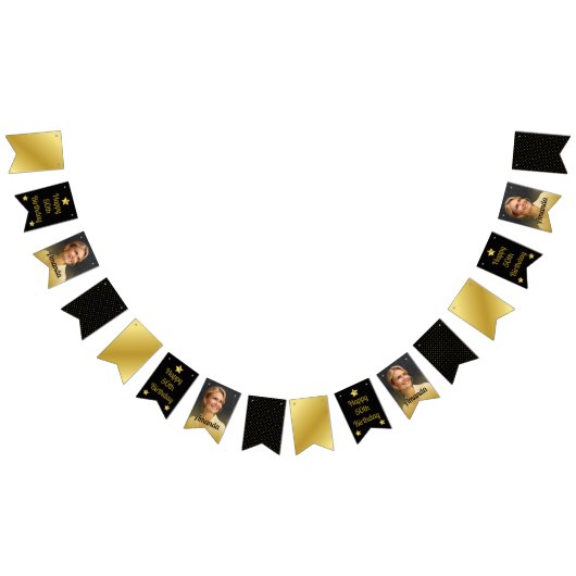 Elegant zwart en goud gestippelde foto verjaardags vlaggetjes (Alle)
