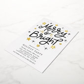 Elegant zwart en goud gestreept vrolijk en helder folie uitnodiging (Gedraaid)