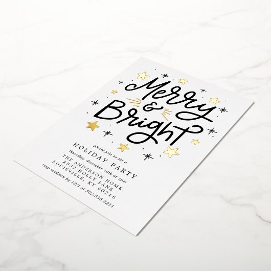 Elegant zwart en goud gestreept vrolijk en helder folie uitnodiging (Gedraaid)