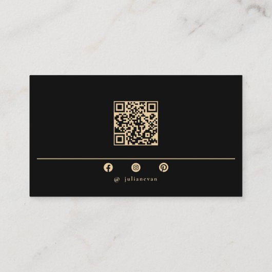 Elegant zwart en goud glanzend modern monogram visitekaartje (Achterkant)