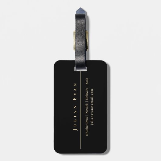 Elegant zwart en goud glanzend professioneel monog bagagelabel (Achterkant verticaal)