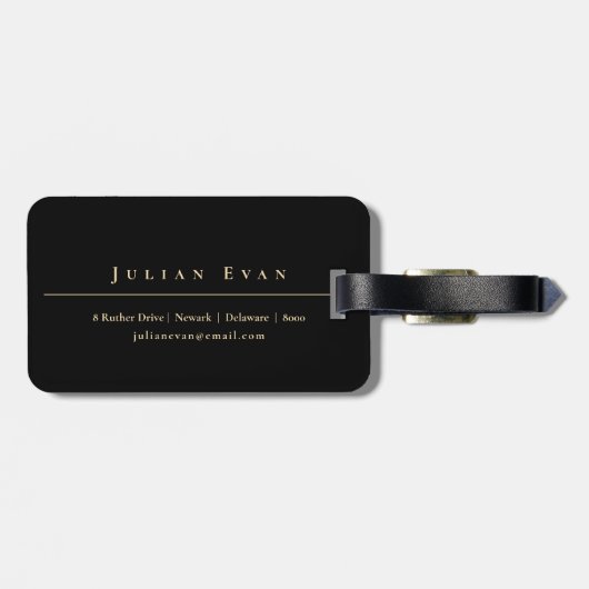 Elegant zwart en goud glanzend professioneel monog bagagelabel (Achterkant horizontaal)