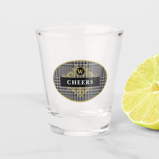 Elegant Zwart en Goud Glen Plaid Gepersonaliseerd Shot Glas (Voorkant)