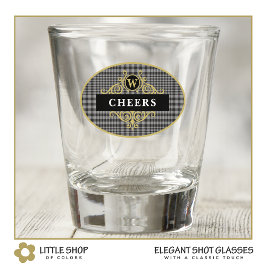 Elegant Zwart en Goud Glen Plaid Gepersonaliseerd Shot Glas