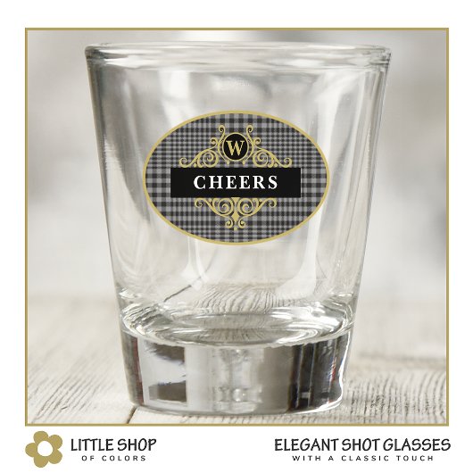 Elegant Zwart en Goud Glen Plaid Gepersonaliseerd Shot Glas