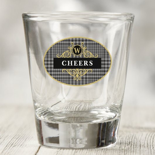 Elegant Zwart en Goud Glen Plaid Gepersonaliseerd Shot Glas