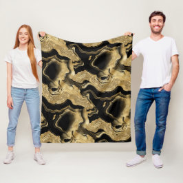 Elegant zwart en goud glinsterend agaatpatroon fleece deken