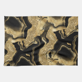 Elegant zwart en goud glinsterend agaatpatroon theedoek