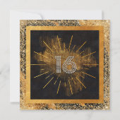 Elegant zwart en goud glitter 16e verjaardag kaart (Achterkant)