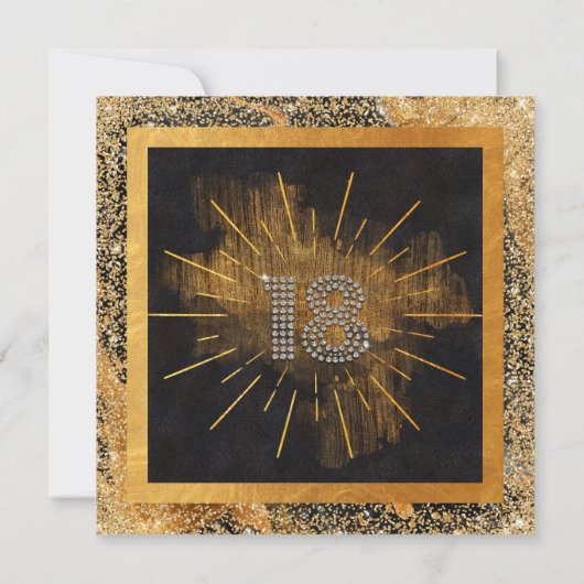 Elegant zwart en goud glitter 18e verjaardag kaart (Achterkant)