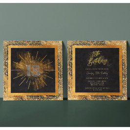 Elegant zwart en goud glitter 18e verjaardag kaart