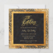 Elegant zwart en goud glitter 21e verjaardagsfeest kaart (Voorkant)