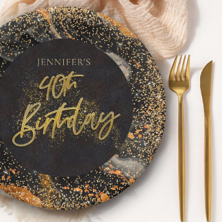 Elegant zwart en goud glitter 40e verjaardagsfeest papieren bordje