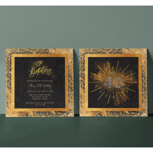 Elegant Zwart en Goud Glitter 40ste Verjaardagsfee Kaart