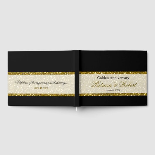 Elegant Zwart en Goud Glitter 50ste verjaardag Gastenboek (Volledig)