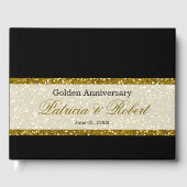 Elegant Zwart en Goud Glitter 50ste verjaardag Gastenboek (Voorkant)