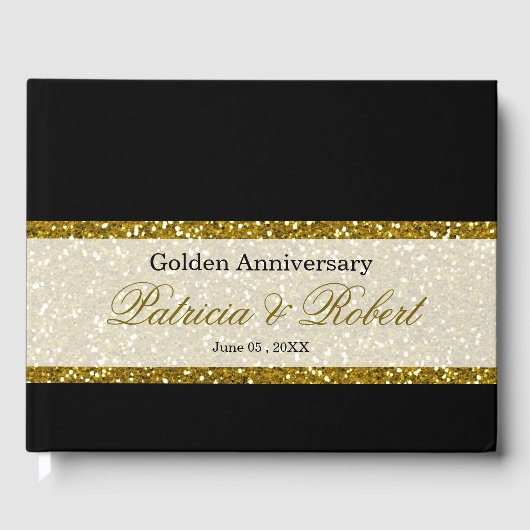 Elegant Zwart en Goud Glitter 50ste verjaardag Gastenboek (Voorkant)