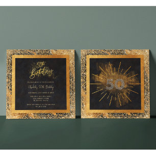 Elegant Zwart en Goud Glitter 50ste Verjaardagsfee Kaart