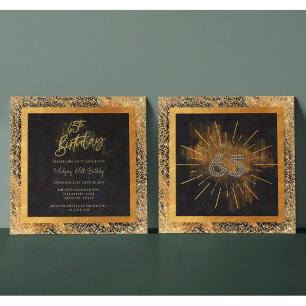Elegant Zwart en Goud Glitter 65ste Verjaardagsfee Kaart