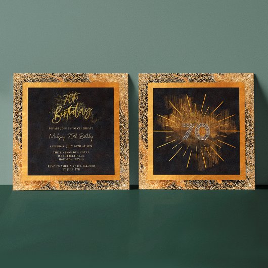 Elegant zwart en goud glitter 70ste verjaardagsfee kaart