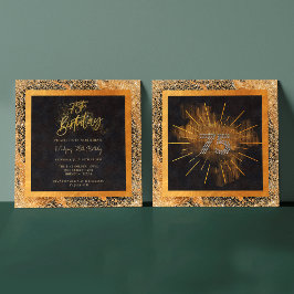 Elegant zwart en goud glitter 75e verjaardag kaart