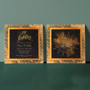 Elegant zwart en goud glitter 75e verjaardag kaart