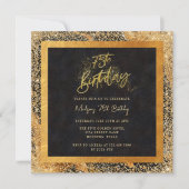 Elegant zwart en goud glitter 75e verjaardag kaart (Voorkant)