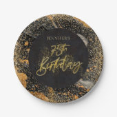 Elegant zwart en goud glitter 75e verjaardag papieren bordje (Voorkant)