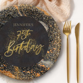 Elegant zwart en goud glitter 75e verjaardag papieren bordje