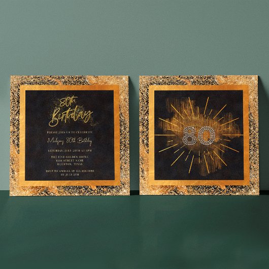 Elegant zwart en goud glitter 80ste verjaardagsfee kaart