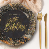 Elegant zwart en goud glitter 80ste verjaardagsfee papieren bordje