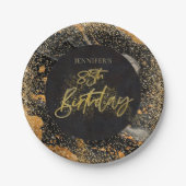 Elegant zwart en goud glitter 85e verjaardagsfeest papieren bordje (Voorkant)