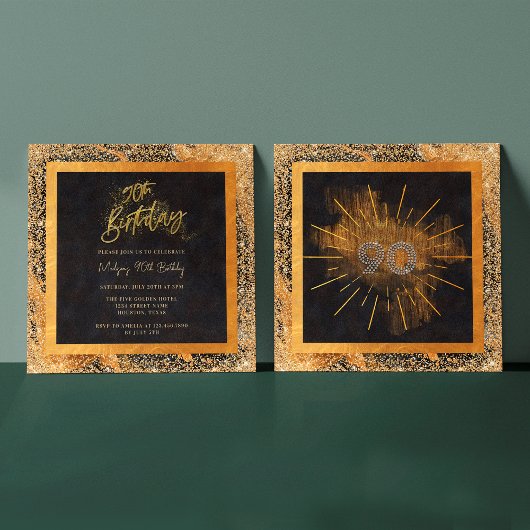 Elegant zwart en goud glitter 90ste verjaardagsfee kaart