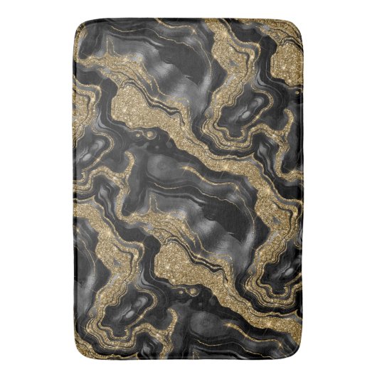 Elegant zwart en goud Glitter Agaat Patroon Badmat (Voorkant Verticaal)