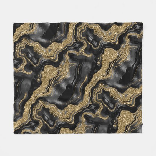 Elegant zwart en goud Glitter Agaat Patroon Fleece Deken (Voorkant (Horizontaal))