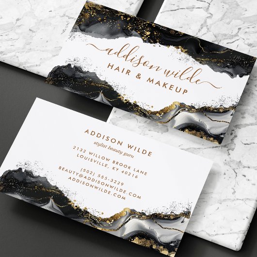 Elegant zwart en goud glitter agaat visitekaartje