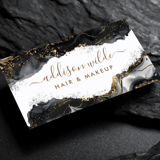 Elegant zwart en goud glitter agaat visitekaartje